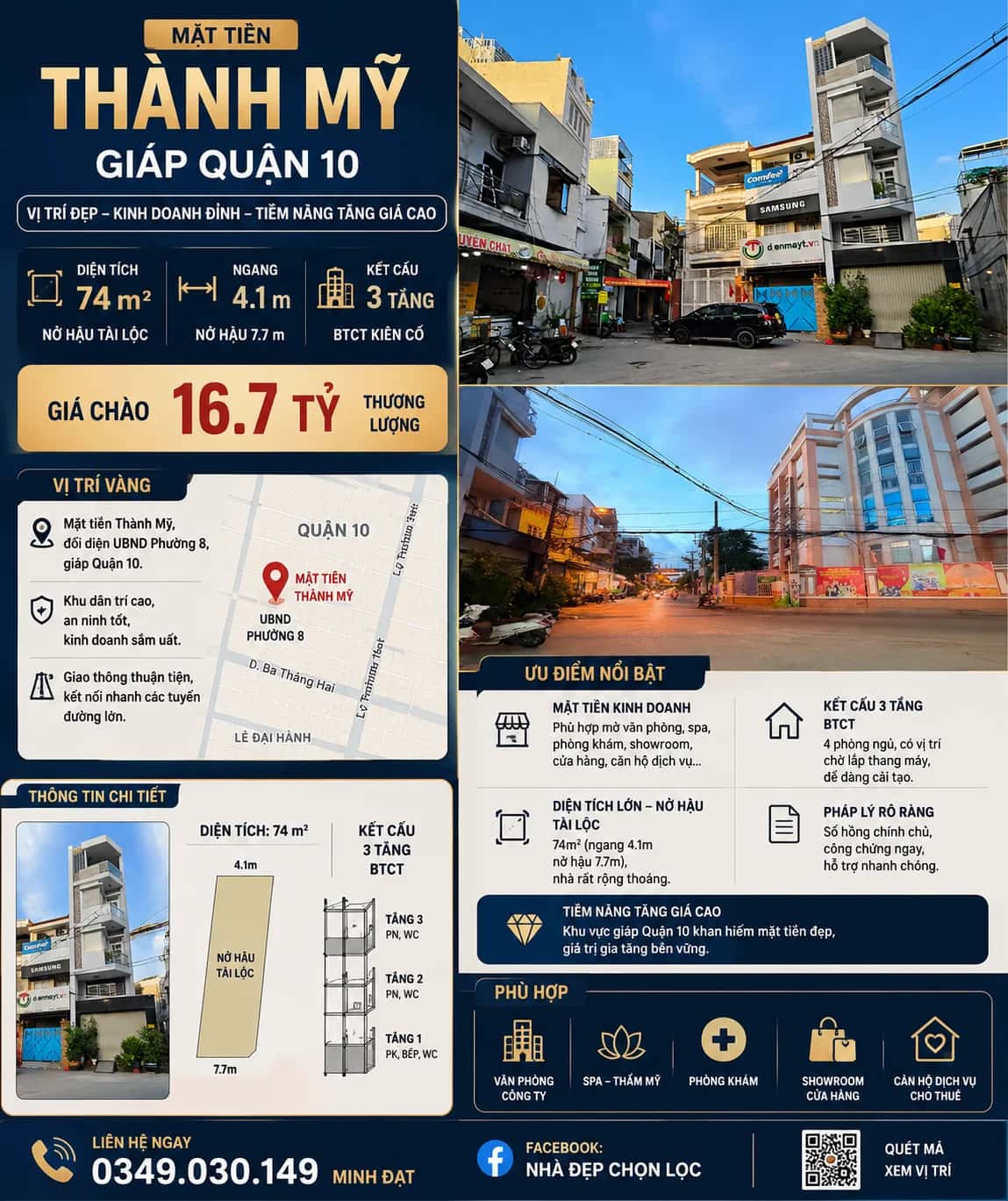 Bán nhà mặt tiền Thành Mỹ Quận 10, TP.HCM – 4 phòng ngủ, giá 16.7 tỷ