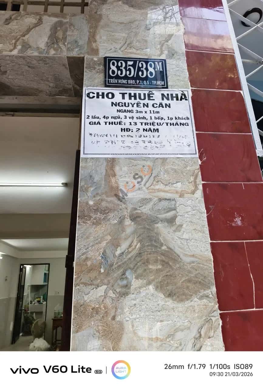 Cho thuê nhà hẻm Trần Hưng Đạo Quận 5, TP.HCM – 4 phòng ngủ, giá 13 triệu