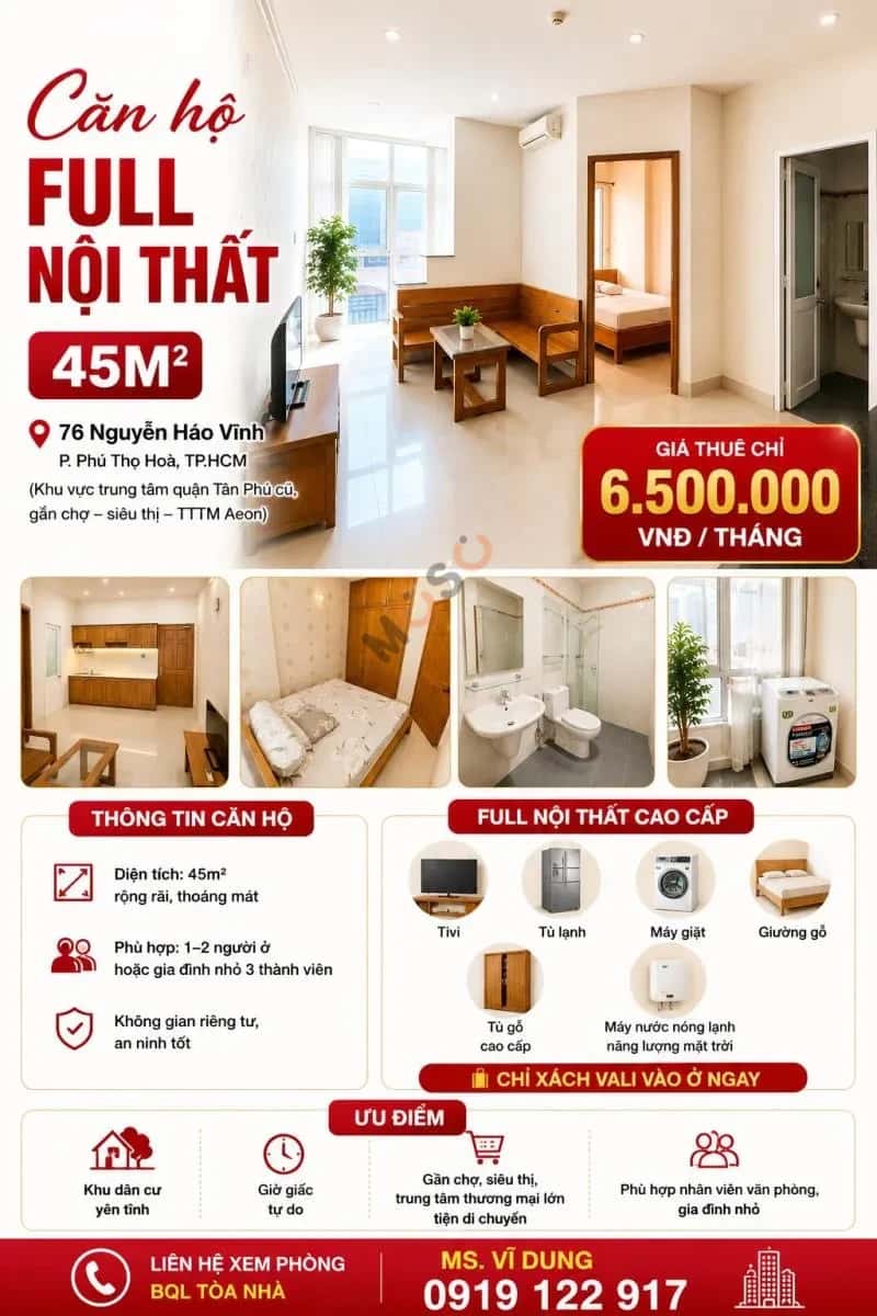 Cho thuê căn hộ chung cư Nguyễn Háo Vĩnh Tân Phú, TP.HCM – 1 phòng ngủ, giá 6.5 triệu — Hình 2