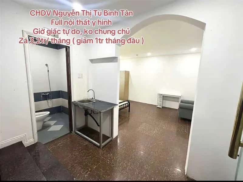 Cho thuê phòng trọ Nguyễn Thị Tú Bình Tân, TP.HCM – 1 phòng ngủ, giá 3.2 triệu