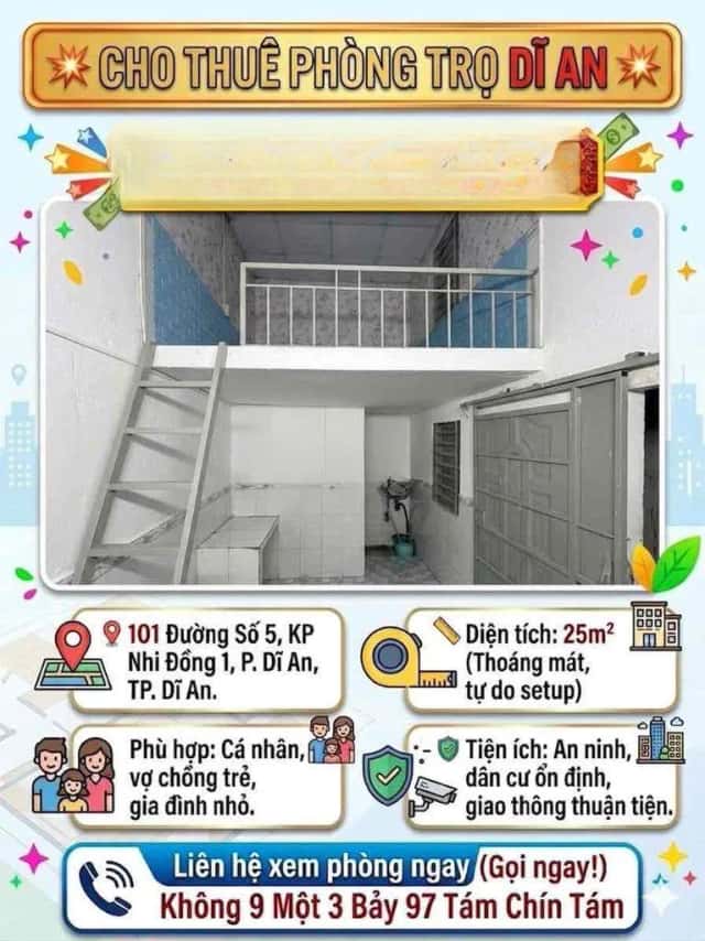 Cho thuê phòng trọ Đường V Thành phố Dĩ An, TP.HCM – giá 1.3 triệu Cho thuê phòng trọ Đường V Thành phố Dĩ An, TP.HCM – giá 1.3 triệu