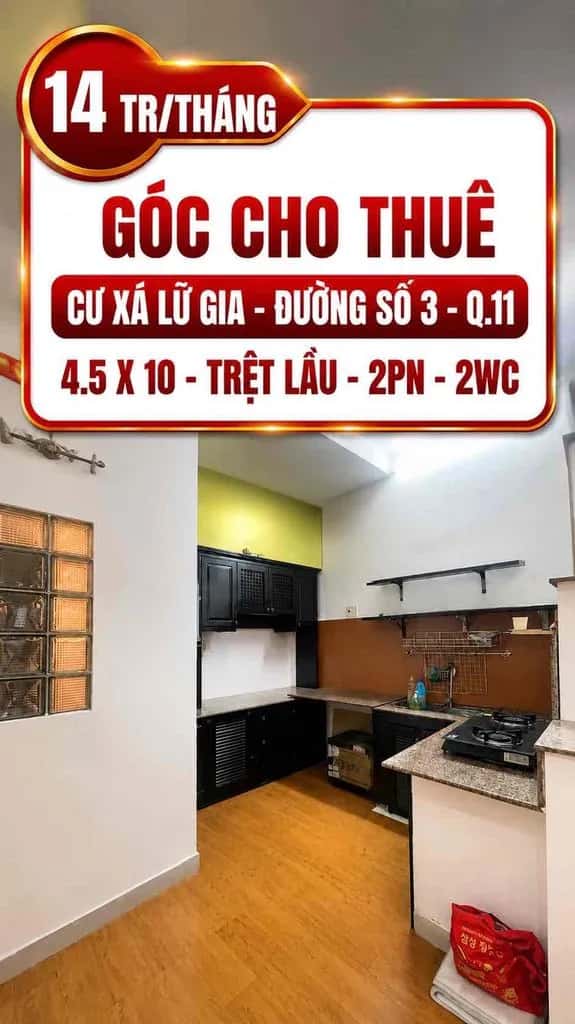 Cho thuê nhà hẻm Đường Lữ Gia Quận 11, TP.HCM – 2 phòng ngủ, giá 14 triệu