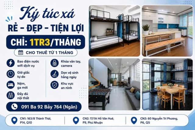 Cho thuê phòng trọ Đường Nguyễn Thời Trung Quận 5, TP.HCM – giá 1.3 triệu