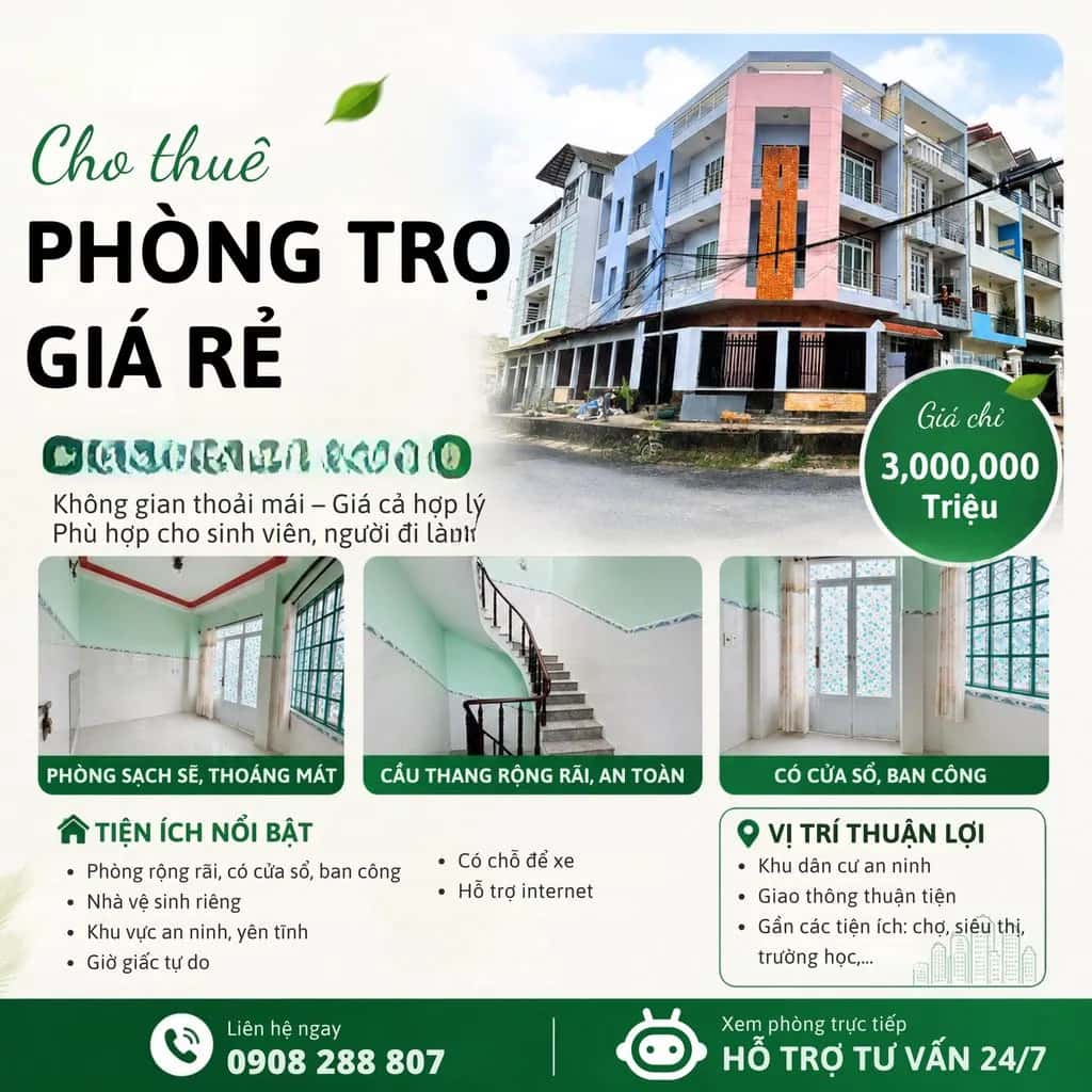 Cho thuê phòng trọ Đường Số 4 Huyện Bình Chánh, TP.HCM – giá 2.7 triệu