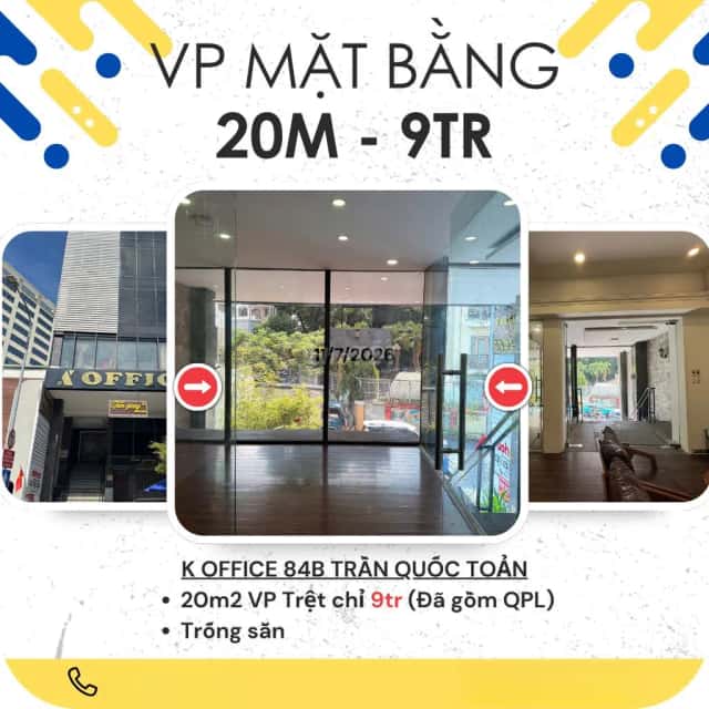 Cho thuê văn phòng Đường Trần Quốc Toản Quận 3, TP.HCM – giá 9 triệu
