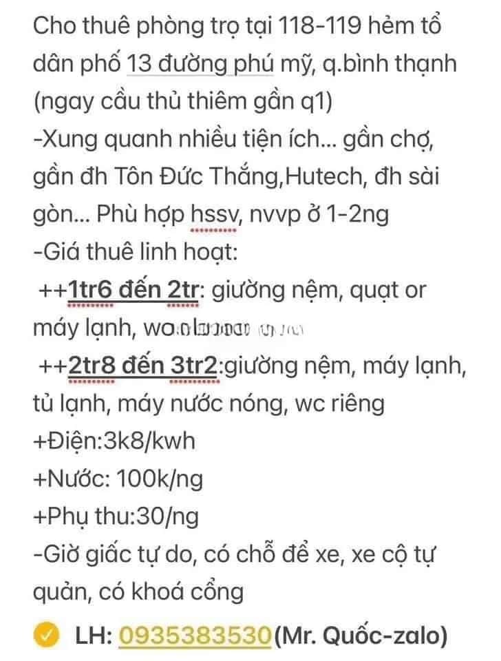 Cho thuê BĐS khác Phú Mỹ Bình Thạnh, TP.HCM – giá 1.6 triệu