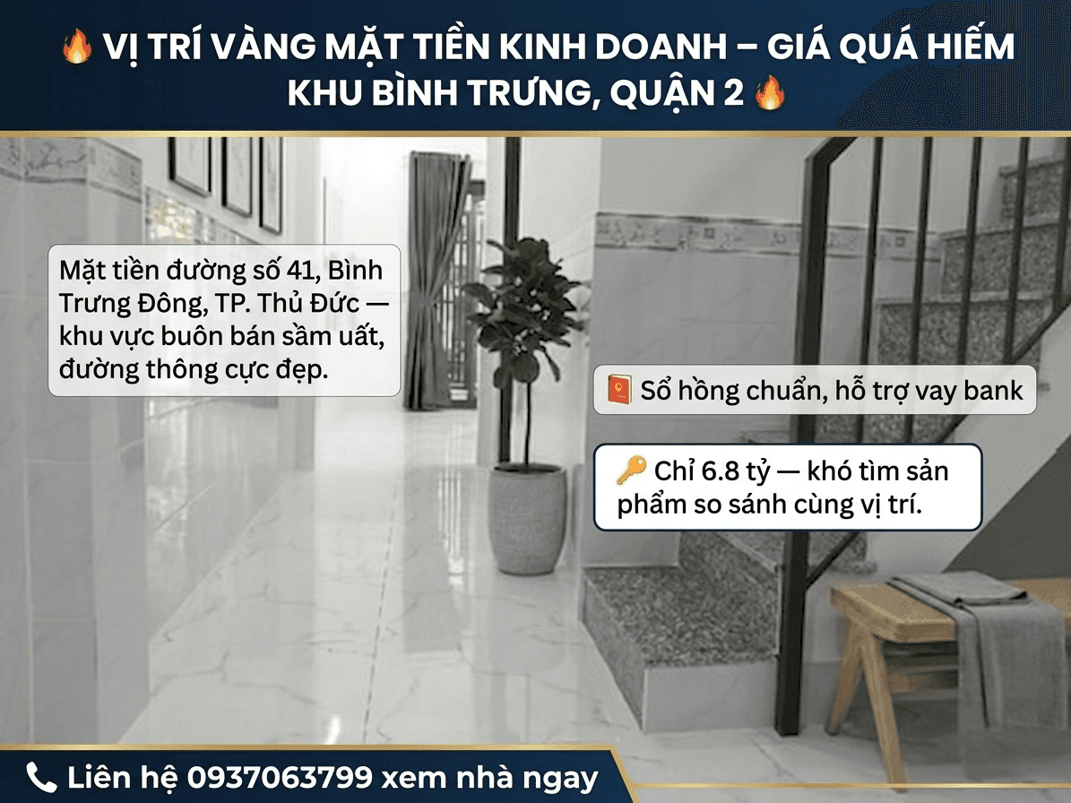 Bán nhà mặt tiền Đường 41 Quận 2, TP.HCM – 3 phòng ngủ, giá 6.7 tỷ