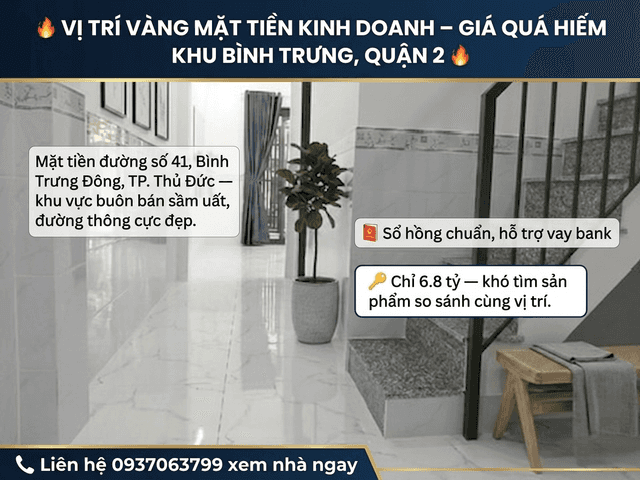 Bán nhà mặt tiền Đường 41 Quận 2, TP.HCM – 3 phòng ngủ, giá 6.7 tỷ