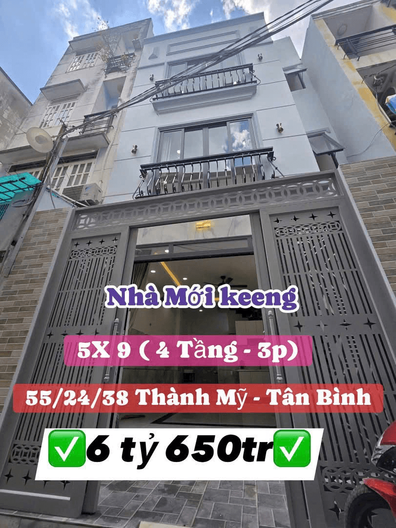 Bán nhà hẻm Thành Mỹ Quận Tân Bình, TP.HCM – 3 phòng ngủ, giá 6.7 tỷ