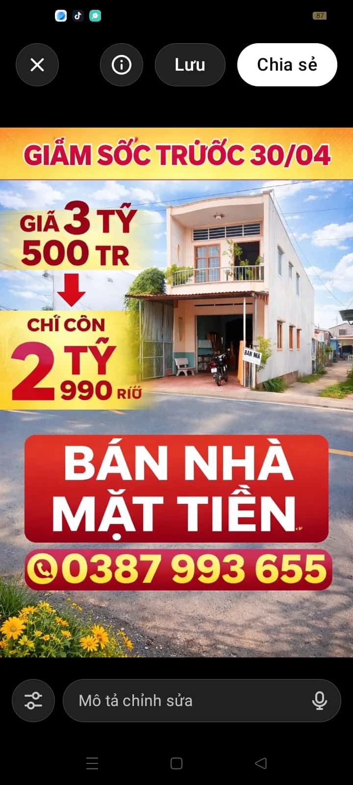 Bán nhà mặt tiền Đường tỉnh 954 Thị xã Tân Châu, An Giang – 1 phòng ngủ, giá 3 tỷ