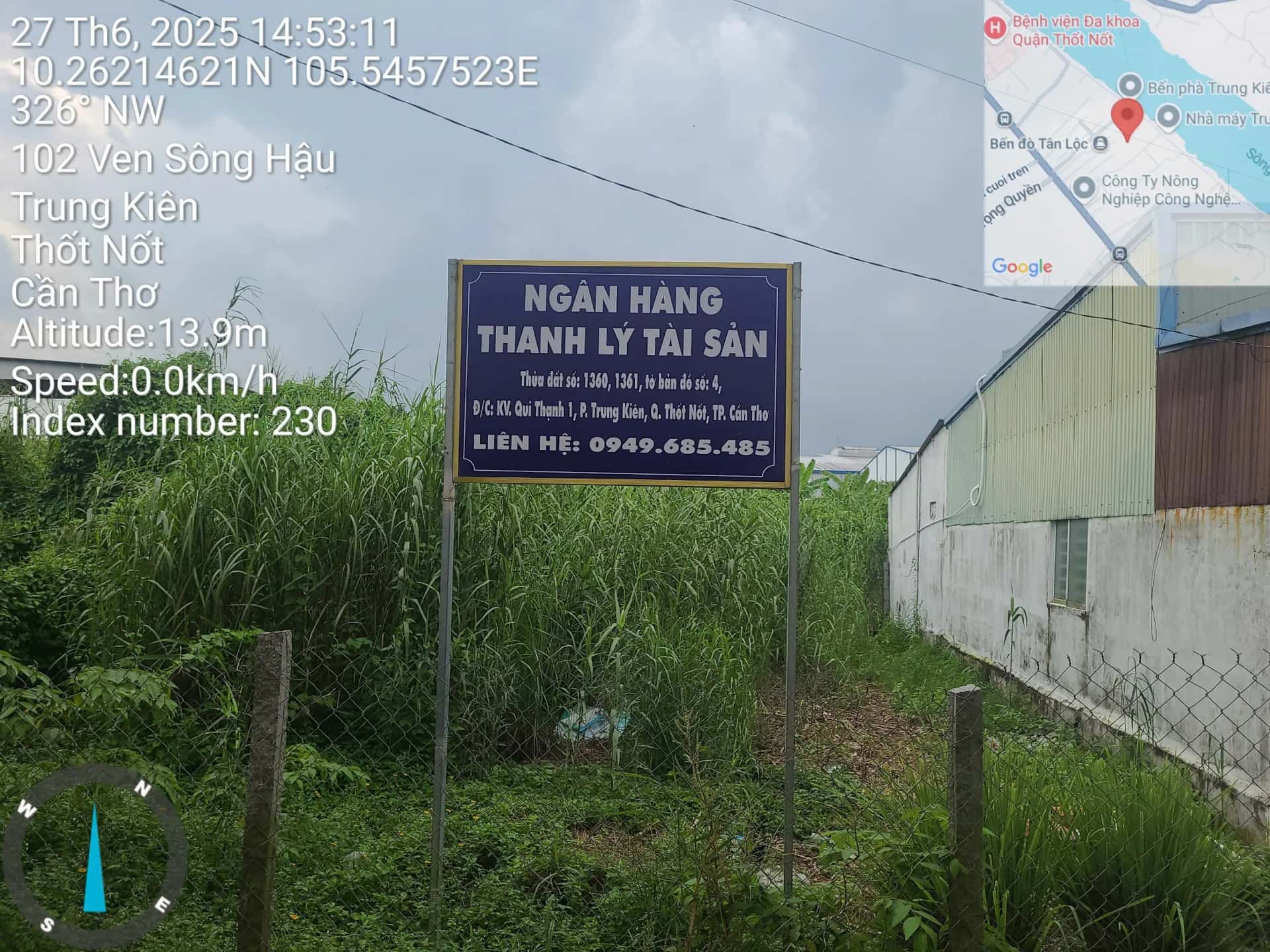 Bán đất Ven Sông Hậu Quận Thốt Nốt, TP. Cần Thơ – giá 1.8 tỷ