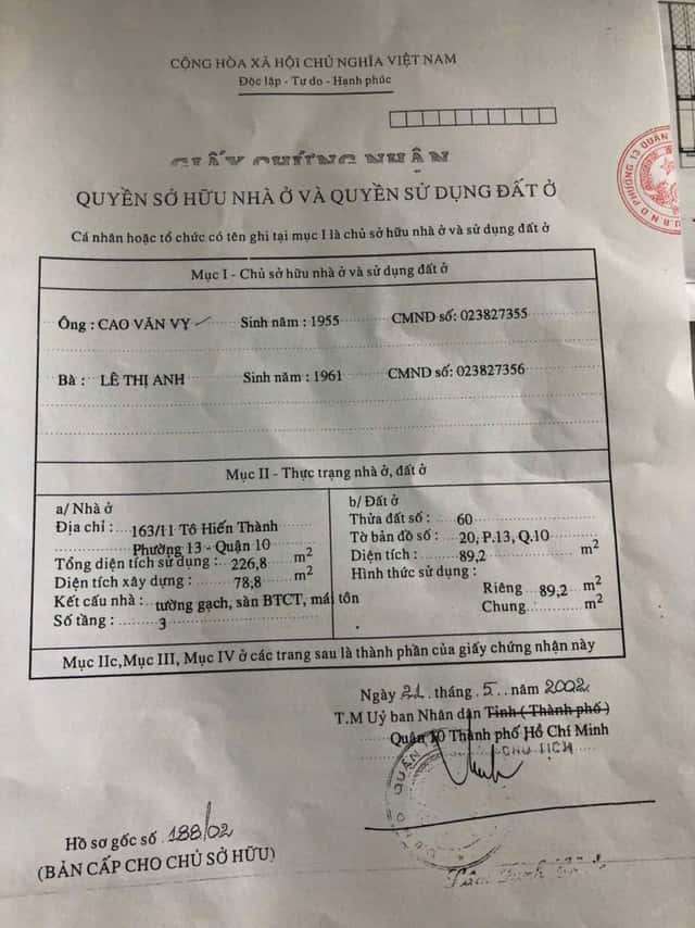 Bán nhà hẻm Tô Hiến Thành Quận 10, TP.HCM – giá 20 tỷ