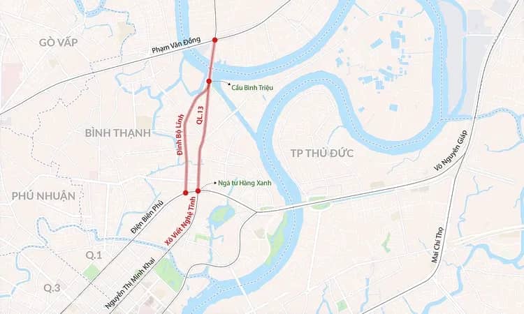 Tuyến đường trên cao đề xuất trục đường XVNT - QL13