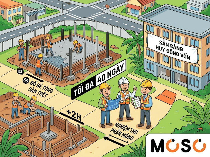 Hình minh họa hoạt hình về quy trình thi công và nghiệm thu