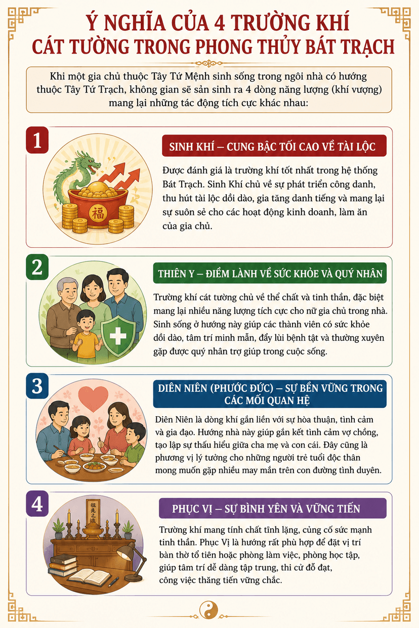 Ý nghĩa của 4 trường khí cát tường trong phong thủy Bát Trạch