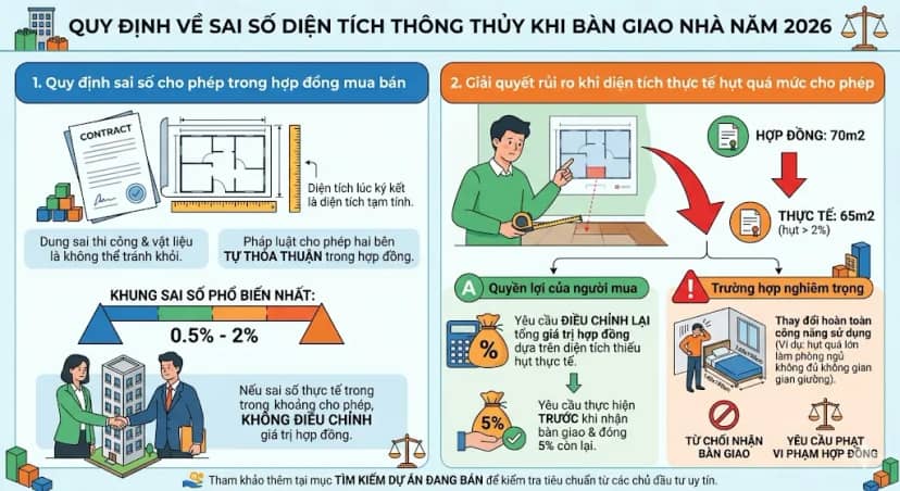Quy định về sai số diện tích thông thủy khi bàn giao nhà năm 2026