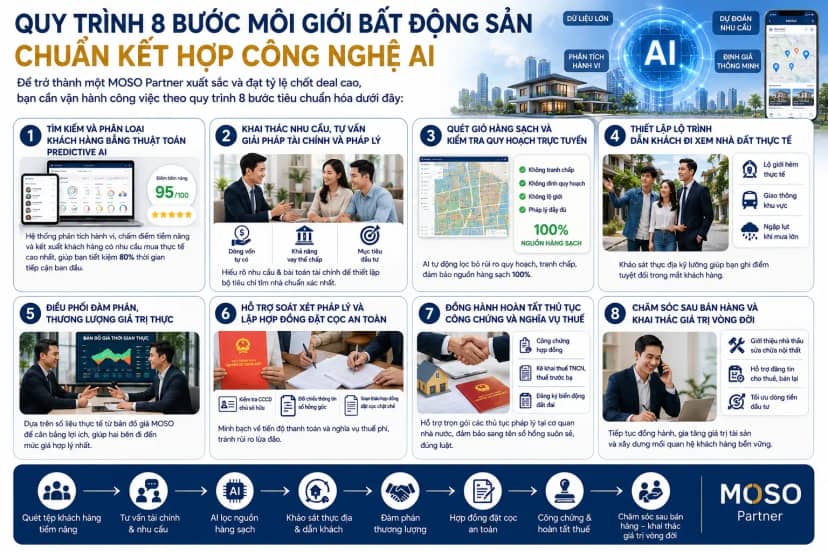 Quy trình 8 bước hành nghề môi giới bất động sản chuẩn AI