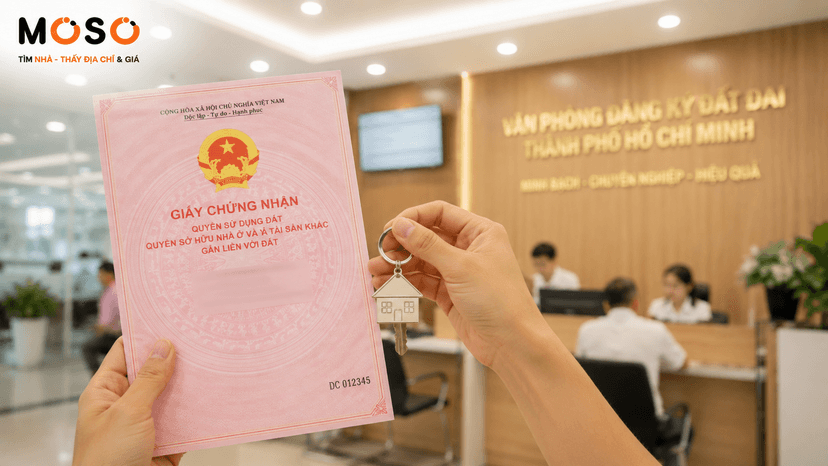 gười mua nhận sổ hồng mới đứng tên mình tại văn phòng đăng ký đất đai