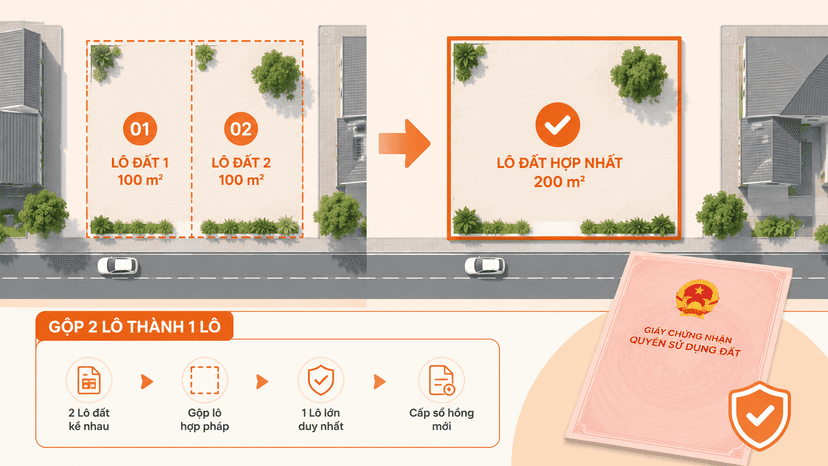 thủ tục gộp hai lô đất thành một - sơ đồ hợp thửa theo Luật Đất đai 2024