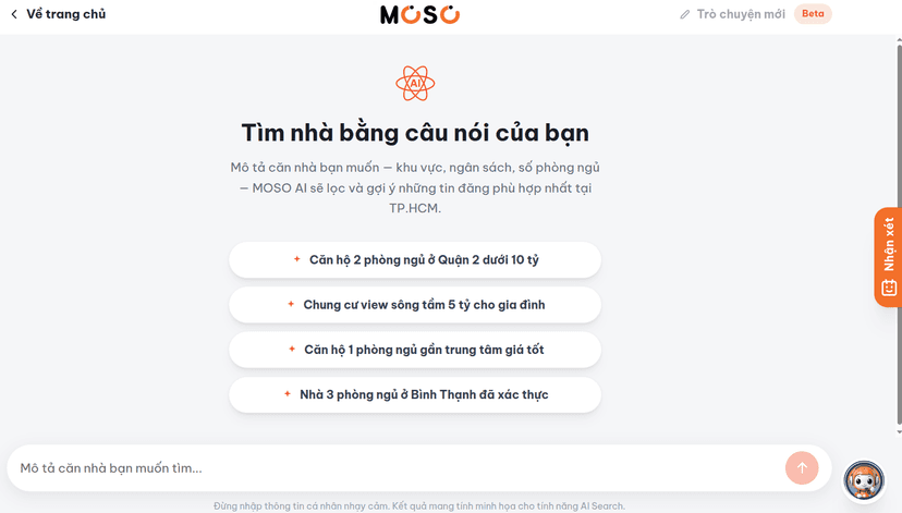 Dùng AI MOSO lọc tin nhanh chóng rút ngắn thời gian tìm nhà