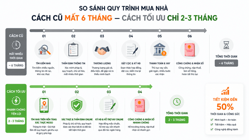 Sơ đồ so sánh hai luồng thủ tục mua nhà tuần tự và song song