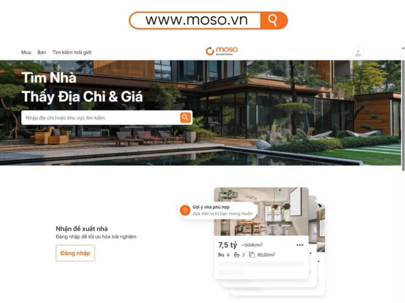 nền tảng BĐS xác thực như Moso.vn