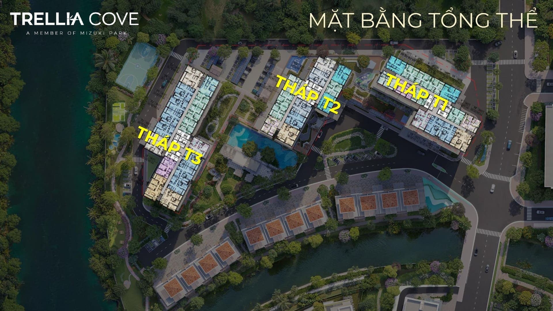 Mặt bằng tổng thể Trellia Cove - Tháp T1, T2, T3