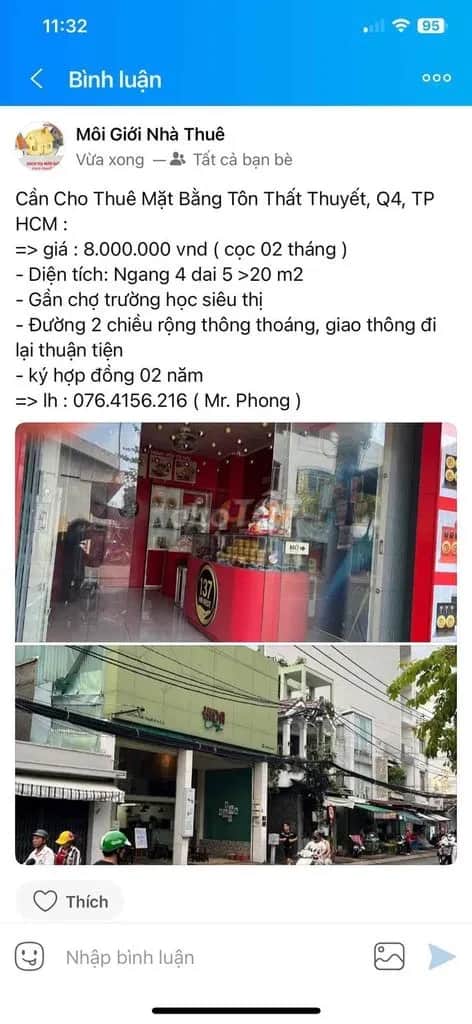Cho thuê nhà mặt tiền Đường Tôn Thất Thuyết Quận 4, TP.HCM – giá 8 triệu Cho thuê nhà mặt tiền Đường Tôn Thất Thuyết Quận 4, TP.HCM – giá 8 triệu