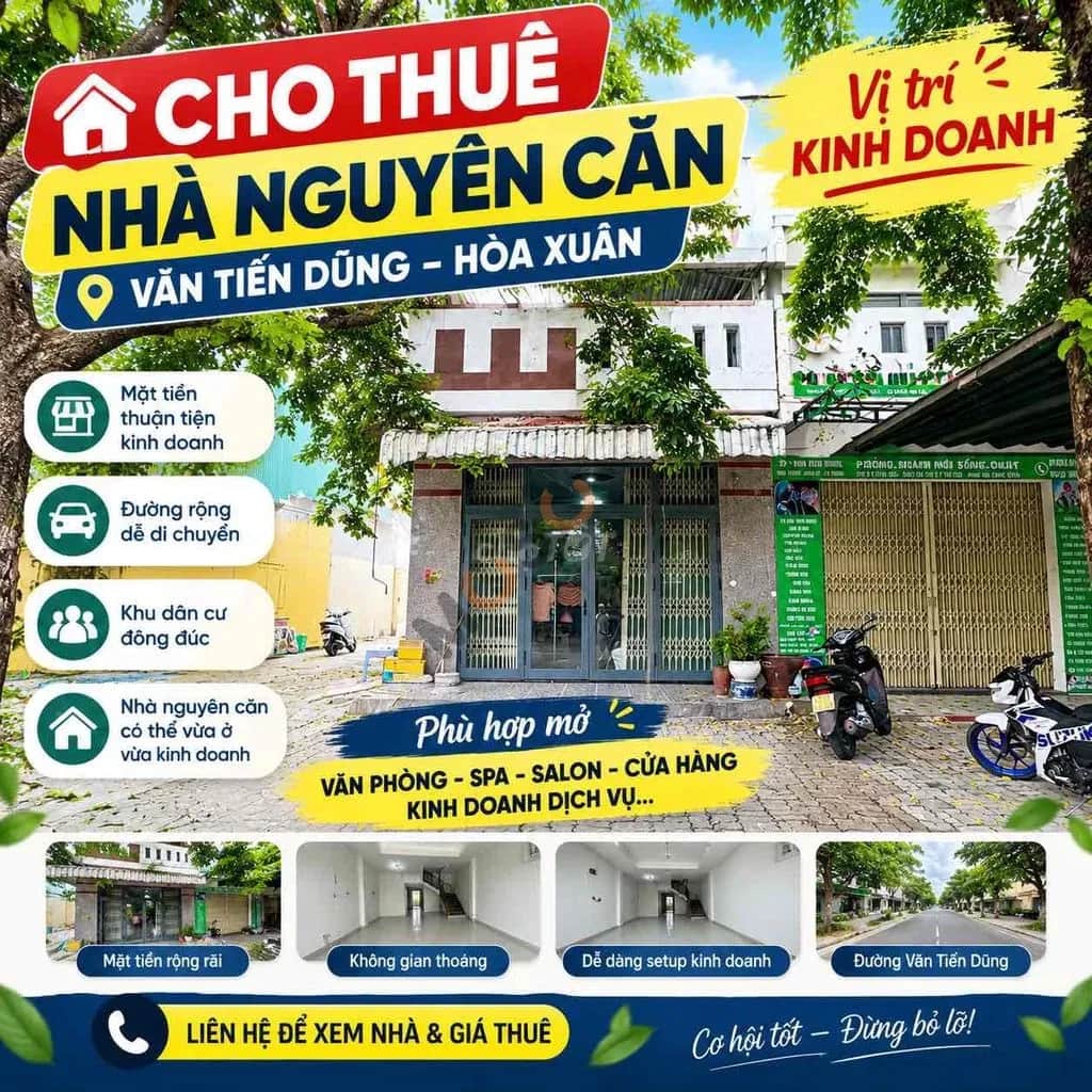 Cho thuê nhà mặt tiền Văn Tiến Dũng Hòa Xuân, Đà Nẵng – 2 phòng ngủ, giá 16 triệu Cho thuê nhà mặt tiền Văn Tiến Dũng Hòa Xuân, Đà Nẵng – 2 phòng ngủ, giá 16 triệu