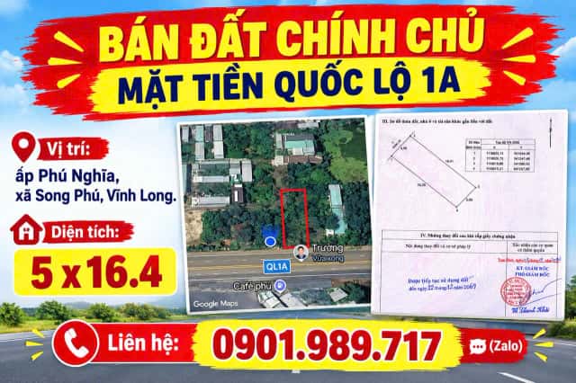 Bán đất QL 1A Huyện Tam Bình, Vĩnh Long – giá 650 triệu Bán đất QL 1A Huyện Tam Bình, Vĩnh Long – giá 650 triệu