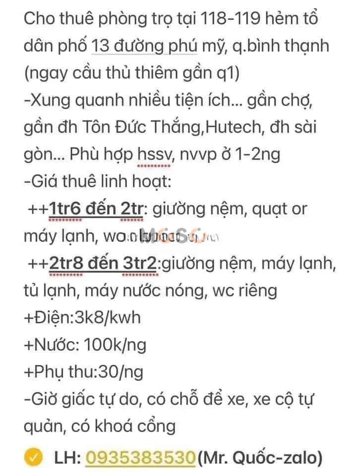 Cho thuê BĐS khác Phú Mỹ Bình Thạnh, TP.HCM – giá 1.6 triệu