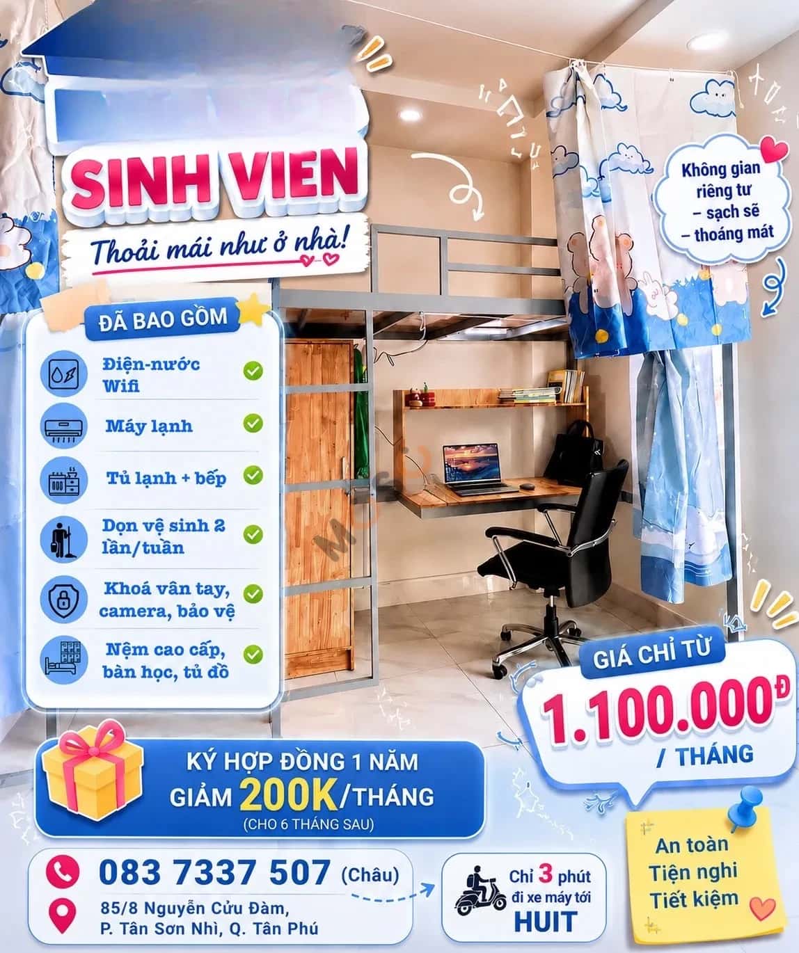 Cho thuê phòng trọ Nguyễn Cửu Đàm Tân Sơn Nhì, TP.HCM – giá 1.1 triệu