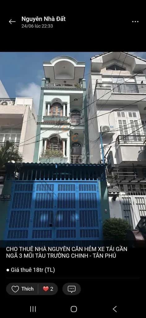 Cho thuê nhà mặt tiền Đường Tây Thạnh Tân Phú, TP.HCM – 4 phòng ngủ, giá 18 triệu