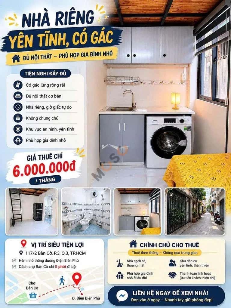 Cho thuê phòng trọ Bàn Cờ Quận 3, TP.HCM – giá 4 triệu