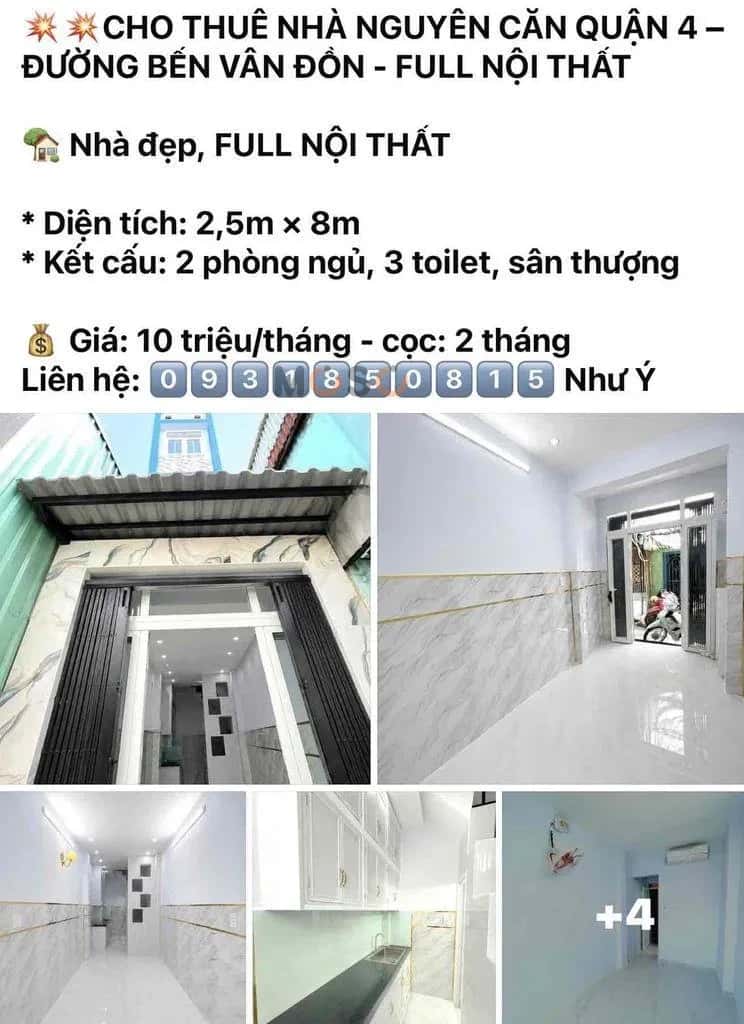 Cho thuê nhà hẻm Đường Đoàn Văn Bơ Quận 4, TP.HCM – giá 10 triệu — Hình 2 Cho thuê nhà hẻm Đường Đoàn Văn Bơ Quận 4, TP.HCM – giá 10 triệu — Hình 2