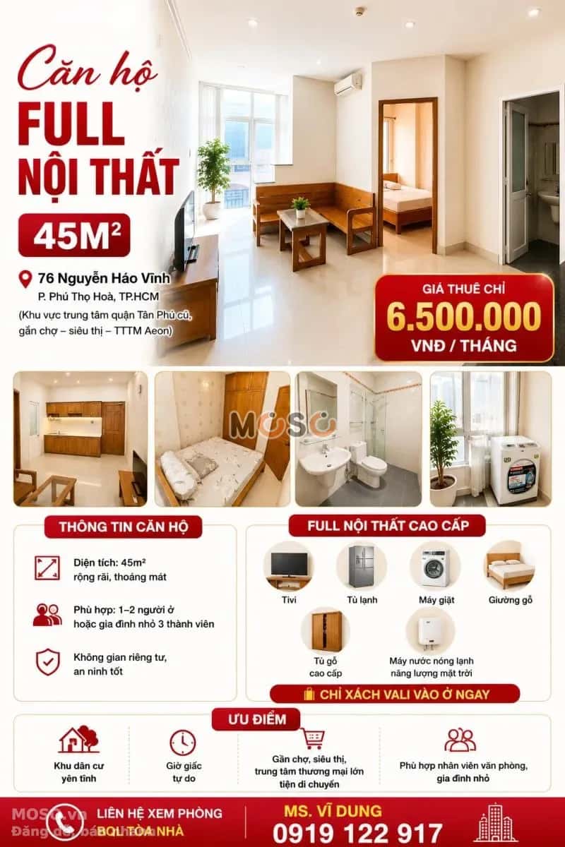 Cho thuê căn hộ chung cư Nguyễn Háo Vĩnh Tân Phú, TP.HCM – 1 phòng ngủ, giá 6.5 triệu - ảnh 2