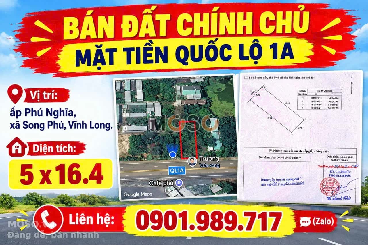 Bán đất QL 1A Huyện Tam Bình, Vĩnh Long – giá 650 triệu - ảnh 1