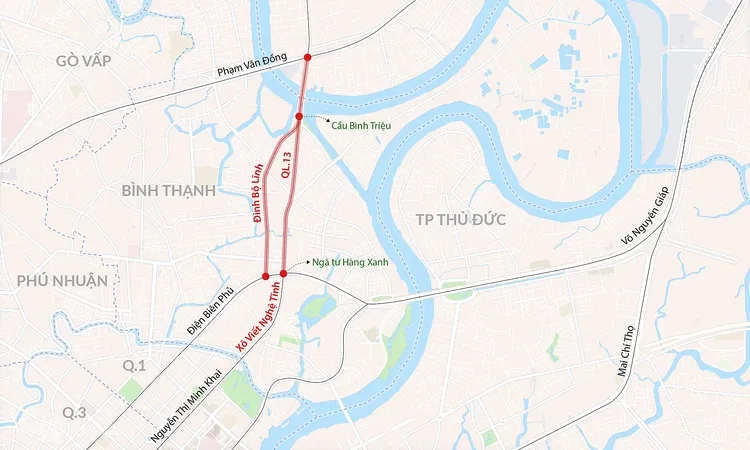 Tuyến đường trên cao đề xuất trục đường XVNT - QL13