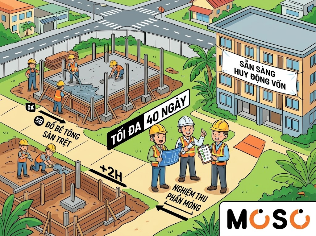 Hình minh họa hoạt hình về quy trình thi công và nghiệm thu