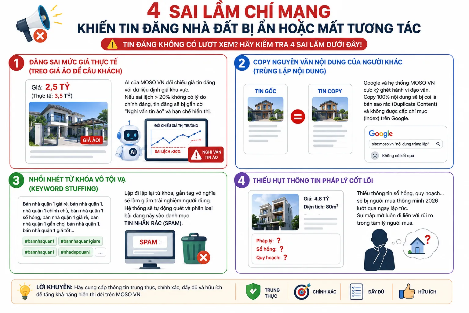 4 Sai lầm chí mạng khiến tin đăng nhà đất bị ẩn hoặc mất tương tác