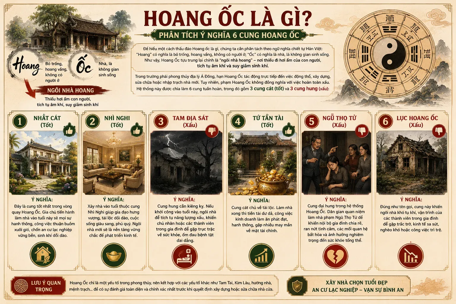 Hoang ốc là gì? Ý nghĩa 6 cung tốt xấu trong phong thủy nhà ở