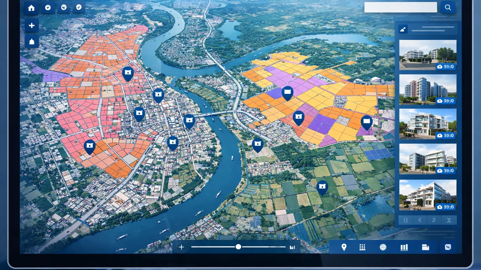 Giao diện AI Proptech MOSO hiển thị bản đồ quy hoạch và định vị GPS thửa đất thực tế tại Hà Nội