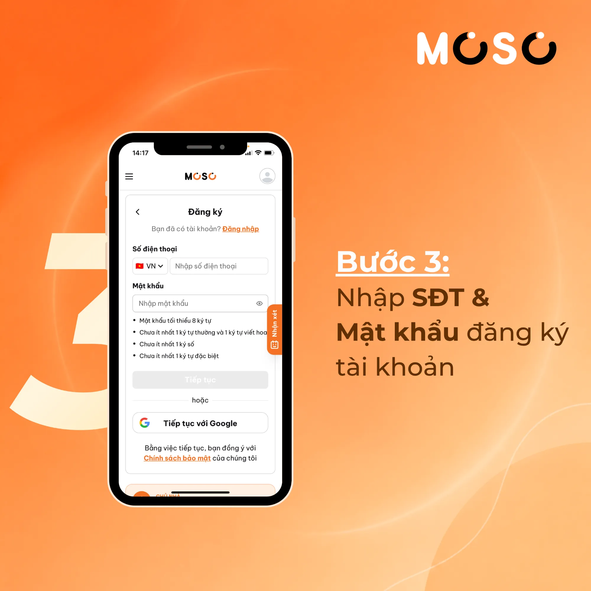 Bước 3: Nhập Số điện thoại và Mật khẩu Bước 3: Nhập Số điện thoại và Mật khẩu
