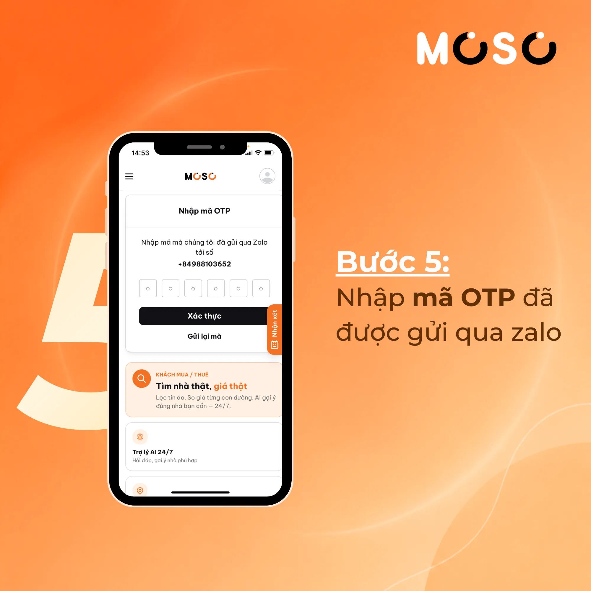 Bước 5: Nhập mã OTP được gửi về số điện thoại đăng ký Bước 5: Nhập mã OTP được gửi về số điện thoại đăng ký