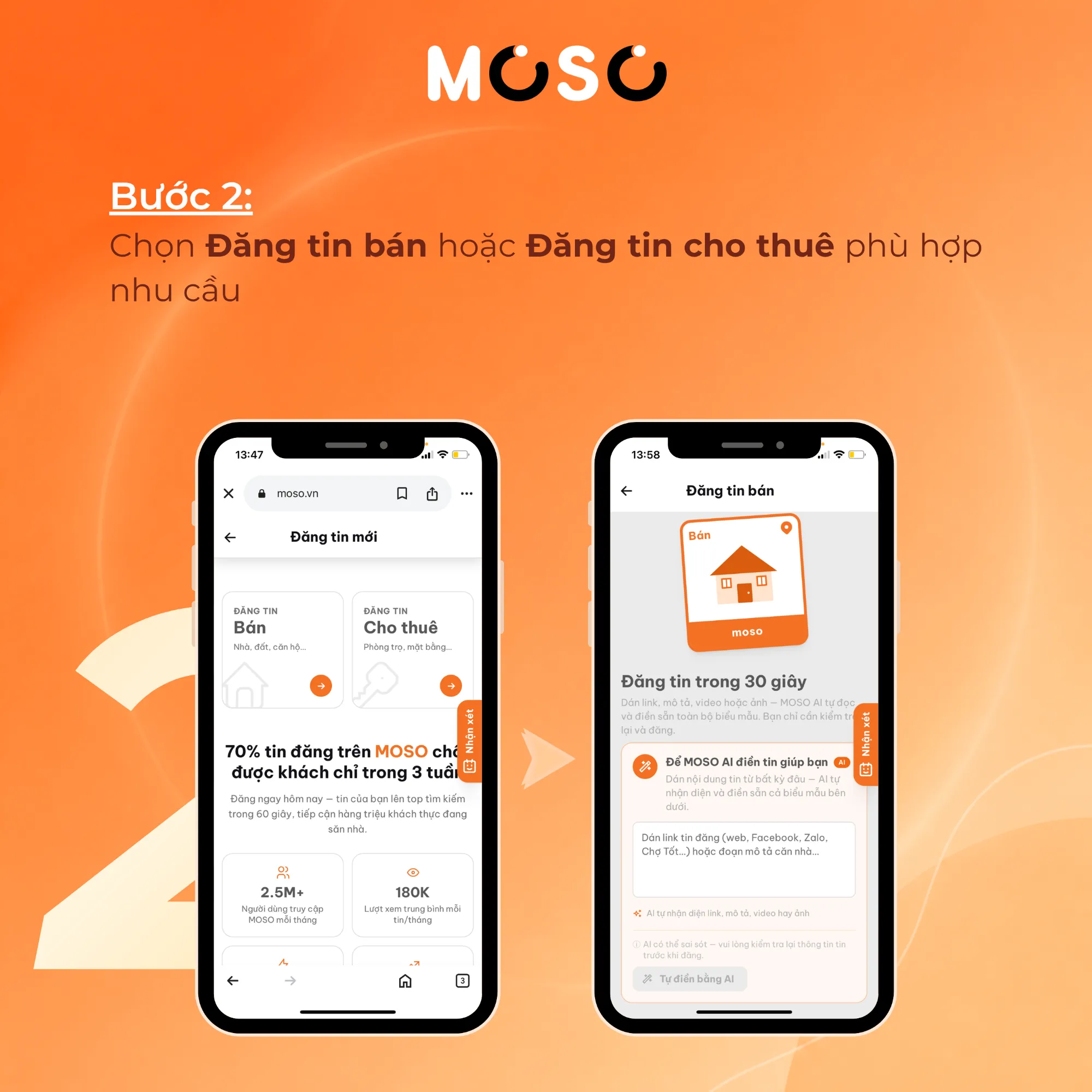 Bước 2: Chọn Đăng tin bán hoặc Đăng tin cho thuê Bước 2: Chọn Đăng tin bán hoặc Đăng tin cho thuê