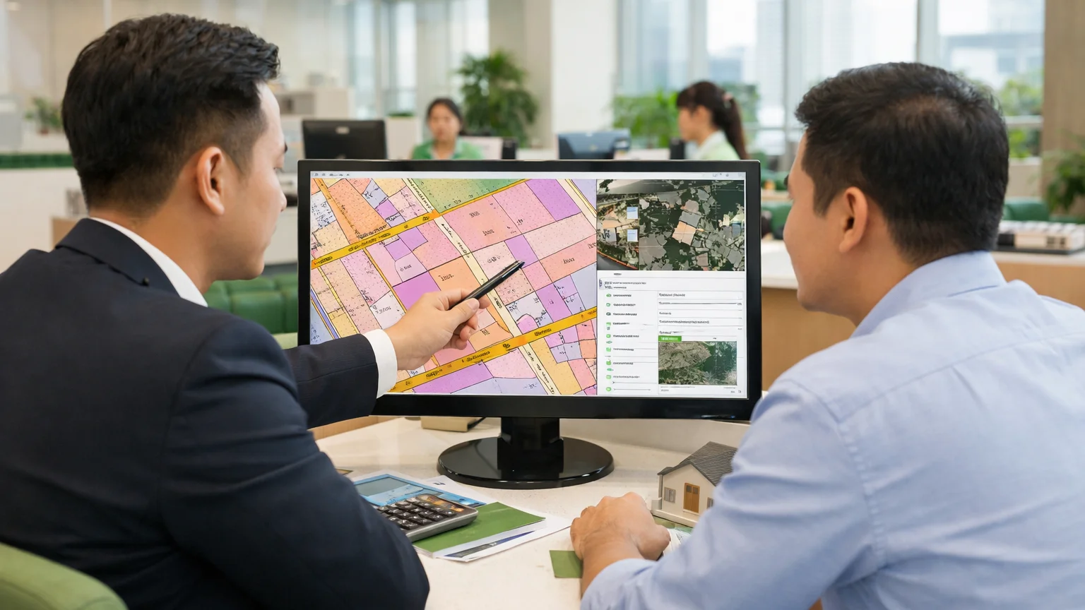 Khách hàng tra cứu số hóa mã đất tại phòng giao dịch