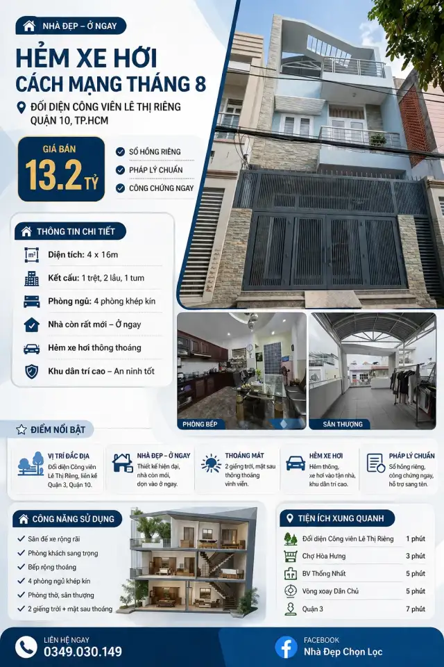 Bán nhà hẻm Cách Mạng Tháng 8 Quận Tân Bình, TP.HCM – 4 phòng ngủ, giá 13.2 tỷ Bán nhà hẻm Cách Mạng Tháng 8 Quận Tân Bình, TP.HCM – 4 phòng ngủ, giá 13.2 tỷ