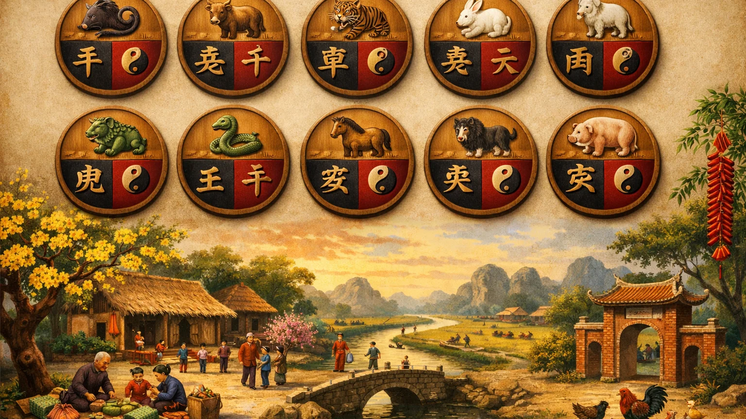Bộ lịch Can Chi truyền thống tại làng quê Việt Nam
